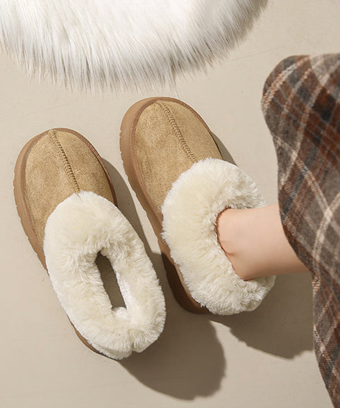 厚底ムートブーツ もこもこショートブーツ 履きやすい暖かいボアブーツ 歩きやすい裏起毛ムートンスリッポン ふわふわモカシン 保温防寒靴 大人可愛いあったかシューズ 80TONGTAI-032