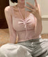 カップ付きキャミソールホルターネック夏服 レディース 胸元ギャザー ブラトップキャミフィット感 エレガントレース付きキャミ大人可愛い 韓国風見せインナーキャミ美胸 80WZL-002