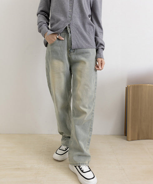 ハイウエスト デニムパンツ レディース 美脚ストレートパンツ 着やせ セミワイドパンツ ボタン付き ジーパン ロングズボン オシャレ カジュアルパンツ 80YFG-001