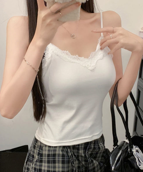 VネックTシャツ レースキャミソール単品 ドルマンスリーブtシャツ半袖 オフショルダーTシャツ 半袖無地t 薄手トップス インナーキャミソール 2タイプ選べる夏服 80YIKLI-001