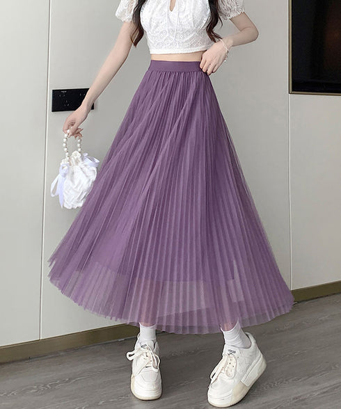 チュールスカートレディースロングスカート ハイウエストプリーツスカート 着やせAラインスカート 大人可愛い エレガントフレアスカート 体型カバー お洒落 ボトムス 80YZDX-001