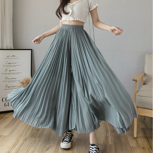 プリーツガウチョパンツ 韓国 スカーチョ レディース シフォンフレアパンツ 体型カバー ゆったりスカンツ 大人お洒落 ボトムスハイウエスト きれいめ 着やせズボン 80ZHUIMENG-015