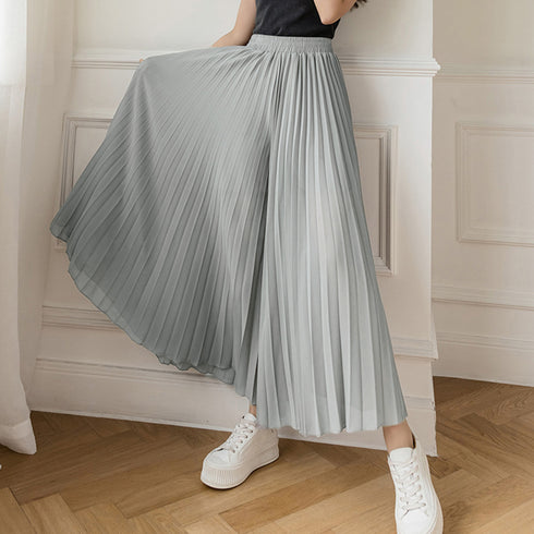 プリーツガウチョパンツ 韓国 スカーチョ レディース シフォンフレアパンツ 体型カバー ゆったりスカンツ 大人お洒落 ボトムスハイウエスト きれいめ 着やせズボン 80ZHUIMENG-015