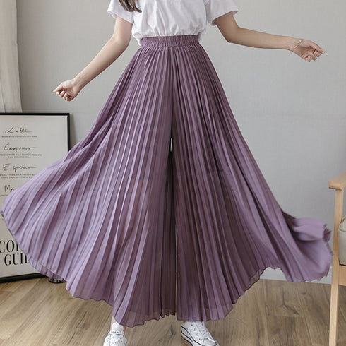 プリーツガウチョパンツ 韓国 スカーチョ レディース シフォンフレアパンツ 体型カバー ゆったりスカンツ 大人お洒落 ボトムスハイウエスト きれいめ 着やせズボン 80ZHUIMENG-015