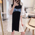 チュニックワンピース レディース 韓国 ミニワンピース レース切り替え aラインワンピ 半袖 春夏 パフスリーブ tシャツワンピース カジュアル 体型カバー 80BOCUI-001