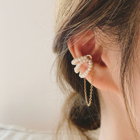 イヤーカフ チェーン レディース イヤーカフ チェーン レディース 片耳用 イヤリング マグネット キャッチ フェイクパール アクセサリー 80BYU-014