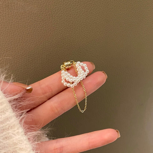 イヤーカフ チェーン レディース イヤーカフ チェーン レディース 片耳用 イヤリング マグネット キャッチ フェイクパール アクセサリー 80BYU-014