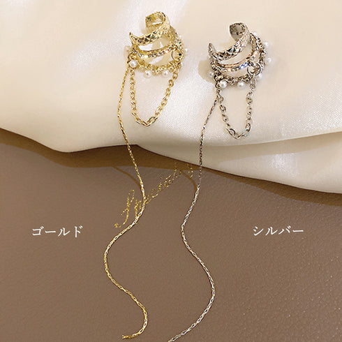 片耳用 イヤーカフ レディースイヤリング ウェアリング チェーンイヤーカフ 韓国 おしゃれ 結婚式 プチプラ アクセサリー 耳飾り フェイクパール キラキラ輝く 80BYU-018