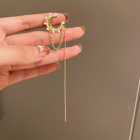 片耳用 イヤーカフ レディースイヤリング ウェアリング チェーンイヤーカフ 韓国 おしゃれ 結婚式 プチプラ アクセサリー 耳飾り フェイクパール キラキラ輝く 80BYU-018