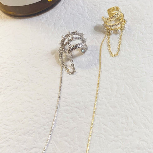 片耳用 イヤーカフ レディースイヤリング ウェアリング チェーンイヤーカフ 韓国 おしゃれ 結婚式 プチプラ アクセサリー 耳飾り フェイクパール キラキラ輝く 80BYU-018