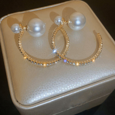 フープピアス キラキラ 派手大ぶりピアス パールキャッチ 韓国アクセサリーラインストーン ビジュー 上品 大人かわいいピアス オルチャン パーティー ジュエリー 80BYU-019