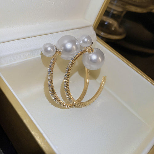 フープピアス キラキラ 派手大ぶりピアス パールキャッチ 韓国アクセサリーラインストーン ビジュー 上品 大人かわいいピアス オルチャン パーティー ジュエリー 80BYU-019