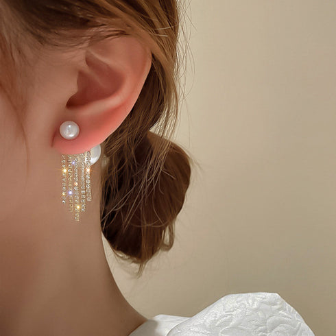 ピアス フェイクパール レディース結婚式 おしゃれ パーティーピアス キラキラ ラインストーン 揺れる 結婚式アクセサリー 韓国 パールバックキャッチ ピアス上品 80BYU-020