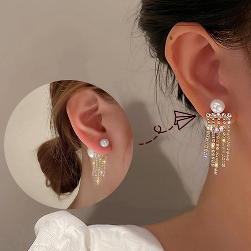 ピアス フェイクパール レディース結婚式 おしゃれ パーティーピアス キラキラ ラインストーン 揺れる 結婚式アクセサリー 韓国 パールバックキャッチ ピアス上品 80BYU-020