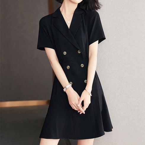 トレンチワンピースVネックミニワンピ上品 シャツワンピース ウエストマーク フレアワンピ おしゃれ パーティー 半袖ワンピ きれいめ 膝上丈 韓国風 夏服 襟付き 80CHANGHUI-001