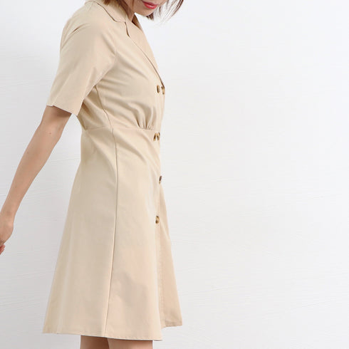 トレンチワンピースVネックミニワンピ上品 シャツワンピース ウエストマーク フレアワンピ おしゃれ パーティー 半袖ワンピ きれいめ 膝上丈 韓国風 夏服 襟付き 80CHANGHUI-001