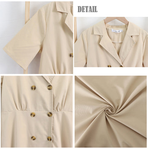 トレンチワンピースVネックミニワンピ上品 シャツワンピース ウエストマーク フレアワンピ おしゃれ パーティー 半袖ワンピ きれいめ 膝上丈 韓国風 夏服 襟付き 80CHANGHUI-001