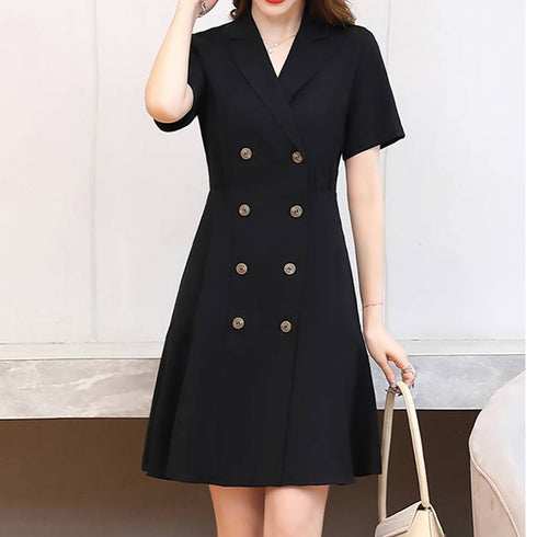 トレンチワンピースVネックミニワンピ上品 シャツワンピース ウエストマーク フレアワンピ おしゃれ パーティー 半袖ワンピ きれいめ 膝上丈 韓国風 夏服 襟付き 80CHANGHUI-001