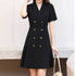 トレンチワンピースVネックミニワンピ上品 シャツワンピース ウエストマーク フレアワンピ おしゃれ パーティー 半袖ワンピ きれいめ 膝上丈 韓国風 夏服 襟付き 80CHANGHUI-001