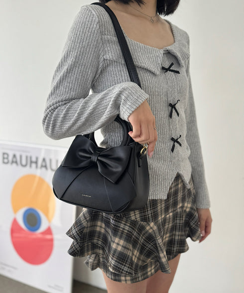 リボンハンドバッグ ミニショルダーバッグ レディース ビッグリボンミニバッグ おしゃれ 大人可愛い PUレザー肩掛けバッグ 斜めかけ鞄 小さめかばん コンパクト 80CHAON-001