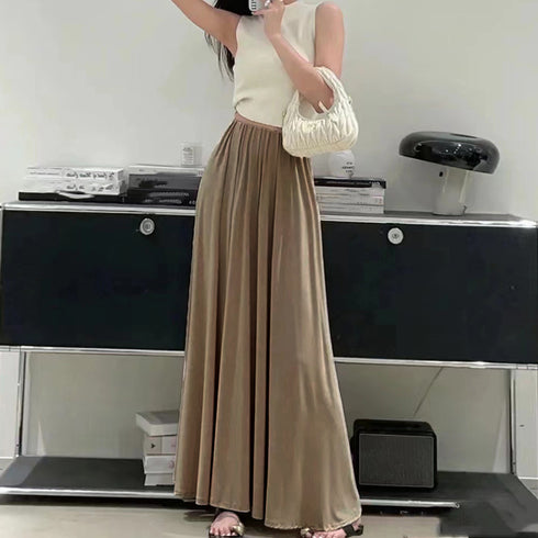 ロング丈とろみスカート レディース 春夏 韓国 低身長 マキシスカート きれいめ フレアスカート オフィスカジュアル aラインスカート 大人体型カバー 楽ちん夏服 80CHENRUN-001