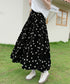 ドット柄ティアードスカートフレアスカート レディース ハイウエストロングスカート ウエストゴム 着やせ大人可愛いミモレスカート 裏地付きaラインスカート韓国風 80CHENXN-003