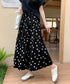 ドット柄ティアードスカートフレアスカート レディース ハイウエストロングスカート ウエストゴム 着やせ大人可愛いミモレスカート 裏地付きaラインスカート韓国風 80CHENXN-003