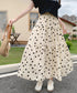 ドット柄ティアードスカートフレアスカート レディース ハイウエストロングスカート ウエストゴム 着やせ大人可愛いミモレスカート 裏地付きaラインスカート韓国風 80CHENXN-003