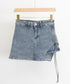 サイドリボンデニムショートパンツスカート レディース ハイウエスデニムキュロット 美脚脚長ミニスカ風ショーパン おしゃれラップ風デニム短パン 着やせ韓国風スカパン 80CHUNTAI-001