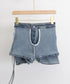 サイドリボンデニムショートパンツスカート レディース ハイウエスデニムキュロット 美脚脚長ミニスカ風ショーパン おしゃれラップ風デニム短パン 着やせ韓国風スカパン 80CHUNTAI-001