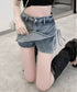 サイドリボンデニムショートパンツスカート レディース ハイウエスデニムキュロット 美脚脚長ミニスカ風ショーパン おしゃれラップ風デニム短パン 着やせ韓国風スカパン 80CHUNTAI-001