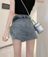 サイドリボンデニムショートパンツスカート レディース ハイウエスデニムキュロット 美脚脚長ミニスカ風ショーパン おしゃれラップ風デニム短パン 着やせ韓国風スカパン 80CHUNTAI-001