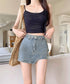 サイドリボンデニムショートパンツスカート レディース ハイウエスデニムキュロット 美脚脚長ミニスカ風ショーパン おしゃれラップ風デニム短パン 着やせ韓国風スカパン 80CHUNTAI-001