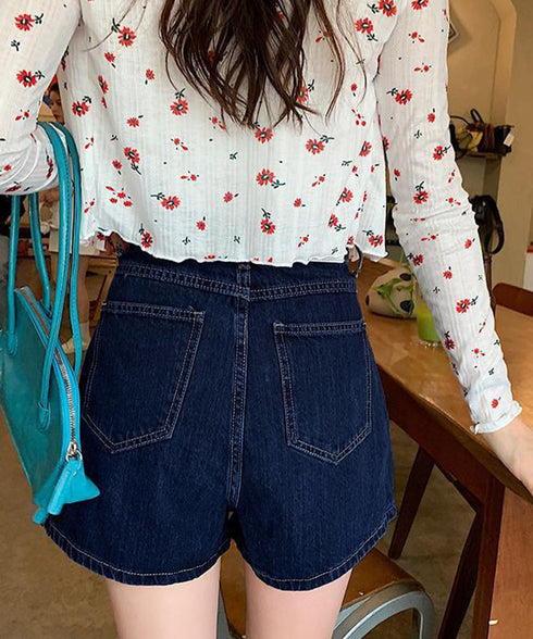 デニムスカパンハイウエストショートパンツ レディース チラ見せ防止キュロットスカート 美尻美脚Aラインスカパン 着やせミニ丈スカート お洒落脚長ショーパン 韓国風 80CHUNTAI-002