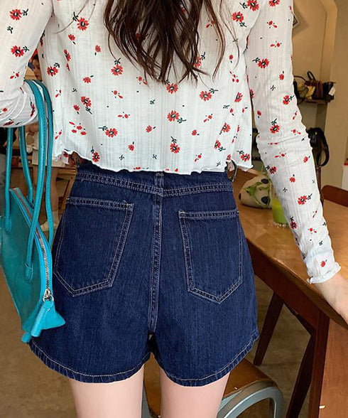 デニムスカパンハイウエストショートパンツ レディース チラ見せ防止キュロットスカート 美尻美脚Aラインスカパン 着やせミニ丈スカート お洒落脚長ショーパン 韓国風 80CHUNTAI-002
