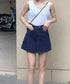 デニムスカパンハイウエストショートパンツ レディース チラ見せ防止キュロットスカート 美尻美脚Aラインスカパン 着やせミニ丈スカート お洒落脚長ショーパン 韓国風 80CHUNTAI-002