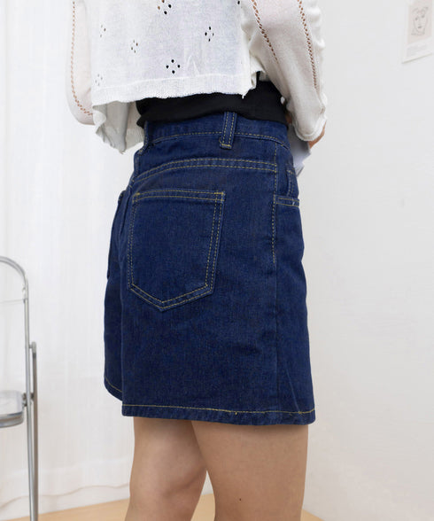 デニムスカパンハイウエストショートパンツ レディース チラ見せ防止キュロットスカート 美尻美脚Aラインスカパン 着やせミニ丈スカート お洒落脚長ショーパン 韓国風 80CHUNTAI-002