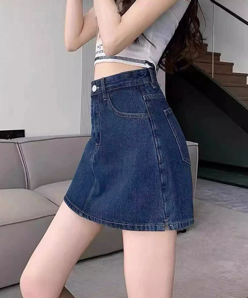 デニムスカパンハイウエストショートパンツ レディース チラ見せ防止キュロットスカート 美尻美脚Aラインスカパン 着やせミニ丈スカート お洒落脚長ショーパン 韓国風 80CHUNTAI-002