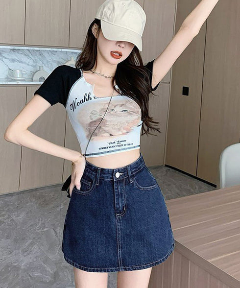 デニムスカパンハイウエストショートパンツ レディース チラ見せ防止キュロットスカート 美尻美脚Aラインスカパン 着やせミニ丈スカート お洒落脚長ショーパン 韓国風 80CHUNTAI-002