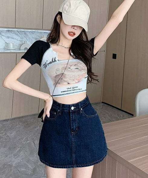 デニムスカパンハイウエストショートパンツ レディース チラ見せ防止キュロットスカート 美尻美脚Aラインスカパン 着やせミニ丈スカート お洒落脚長ショーパン 韓国風 80CHUNTAI-002