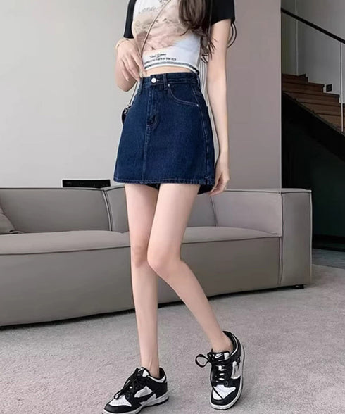 デニムスカパンハイウエストショートパンツ レディース チラ見せ防止キュロットスカート 美尻美脚Aラインスカパン 着やせミニ丈スカート お洒落脚長ショーパン 韓国風 80CHUNTAI-002