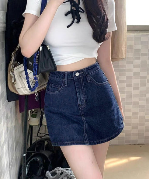 デニムスカパンハイウエストショートパンツ レディース チラ見せ防止キュロットスカート 美尻美脚Aラインスカパン 着やせミニ丈スカート お洒落脚長ショーパン 韓国風 80CHUNTAI-002