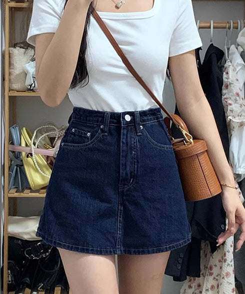 デニムスカパンハイウエストショートパンツ レディース チラ見せ防止キュロットスカート 美尻美脚Aラインスカパン 着やせミニ丈スカート お洒落脚長ショーパン 韓国風 80CHUNTAI-002