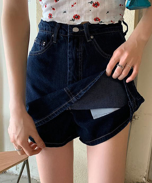 デニムスカパンハイウエストショートパンツ レディース チラ見せ防止キュロットスカート 美尻美脚Aラインスカパン 着やせミニ丈スカート お洒落脚長ショーパン 韓国風 80CHUNTAI-002