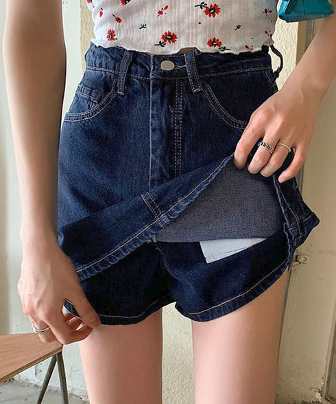 デニムスカパンハイウエストショートパンツ レディース チラ見せ防止キュロットスカート 美尻美脚Aラインスカパン 着やせミニ丈スカート お洒落脚長ショーパン 韓国風 80CHUNTAI-002