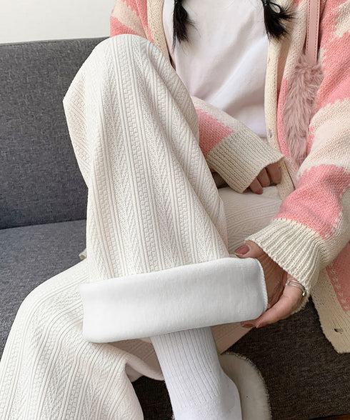 裏起毛ワイドパンツ あったかニットパンツ レディース ハイウエストイージーパンツ 裏ファーストレートパンツ厚手 暖かいロングパンツ 着やせ美脚脚長 韓国風ボトムス 80DANL-001