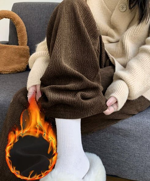 裏起毛ワイドパンツ あったかニットパンツ レディース ハイウエストイージーパンツ 裏ファーストレートパンツ厚手 暖かいロングパンツ 着やせ美脚脚長 韓国風ボトムス 80DANL-001
