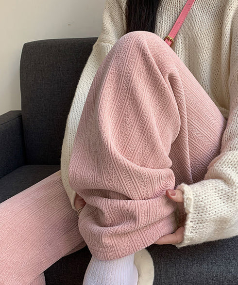 裏起毛ワイドパンツ あったかニットパンツ レディース ハイウエストイージーパンツ 裏ファーストレートパンツ厚手 暖かいロングパンツ 着やせ美脚脚長 韓国風ボトムス 80DANL-001