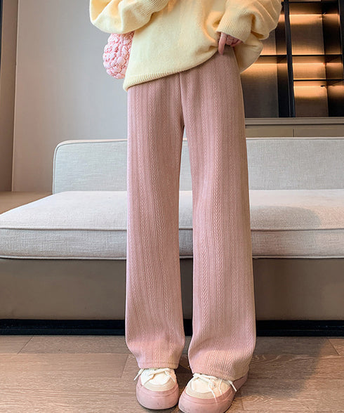 裏起毛ワイドパンツ あったかニットパンツ レディース ハイウエストイージーパンツ 裏ファーストレートパンツ厚手 暖かいロングパンツ 着やせ美脚脚長 韓国風ボトムス 80DANL-001