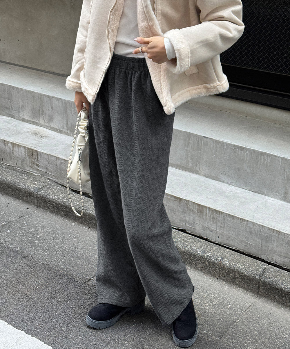 裏起毛ワイドパンツ あったかニットパンツ